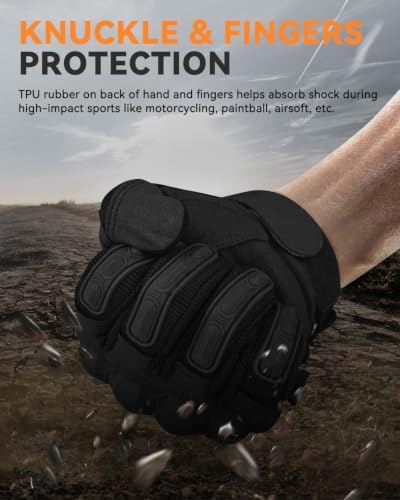 Tactical Motorcycle Gloves with Knuckle Protection - Black/Large