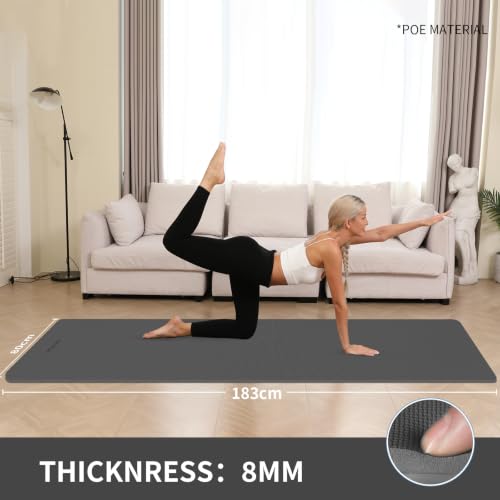 Extra Wide 8mm Yoga Mat - Non-Slip, Black, 72"x31.5"
