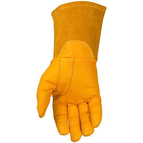 Caiman Premium Top Grain Goatskin MIG Welding Gloves, DuPont Kevlar Stitching, Unlined, 4-inch Gauntlet Cuff, Gold, Large (1869-5)