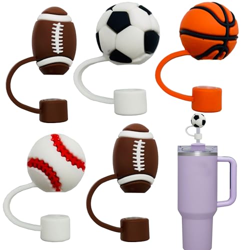 Silicone Straw Covers - Set of 5 Cute Sports Designs