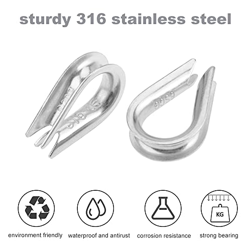 316 Stainless Steel Chain Thimble for 1/2" Wire Rope - 4 Pack
