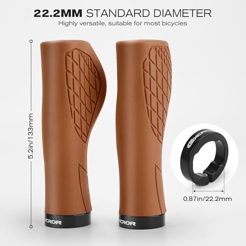 GXCROR Brown Bicycle Handlebar Grips - Ergonomic Shock-Absorbing Silicone, 22.2mm, Non-Slip Pattern, Universal Fit