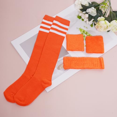 Retro Sweatbands and Striped Socks Set - Solid Orange