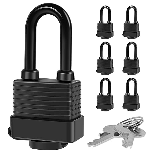 Padlocks Keyed Alike for Outdoor use, Pack of 6, Laminated Steel Lock Set Safety Padlock,Waterproof Heavy Duty Outdoor Security Lock for Outdoor(Black)