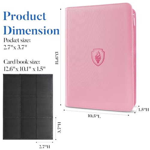 9 Pocket Trading Card Binder Album - Sturdy Zip Holder for 360 Cards, Pink
