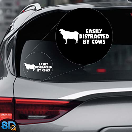 Easily Distracted by Cows Vinyl Decal - 9 Inch White