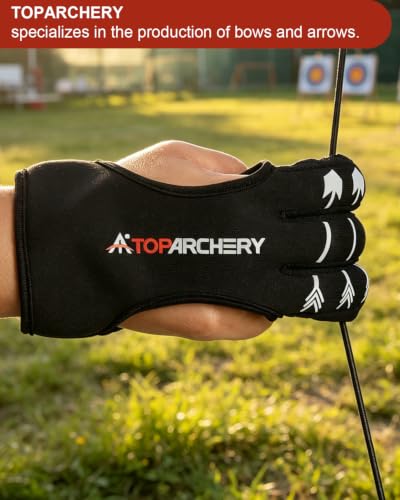 Archery Shooting Gloves - Three Finger Guard for Men & Women - Black, Large