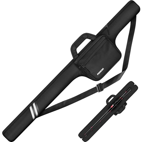 PEKREWS 52-Inch Adjustable Fishing Rod Case with Tackle Pockets, Black - Fits 1-2 Reels