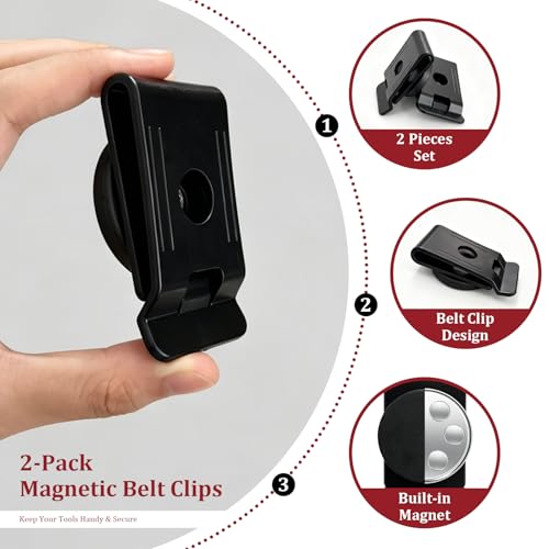 Magnetic Belt Clips for Tools, Heavy Duty Magnet Holders, 2-Pack