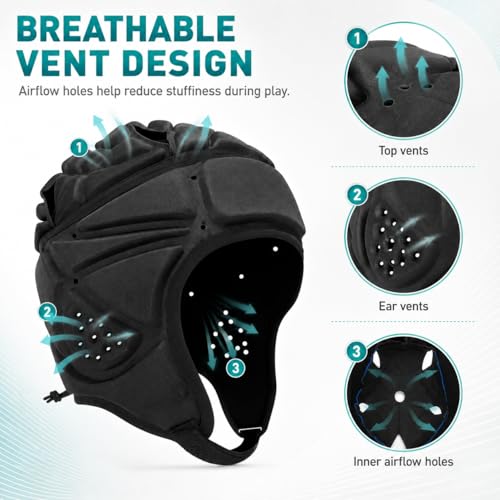Youth Football Helmet Padding - Adjustable Soft Shell Rugby Helmets, Black Small