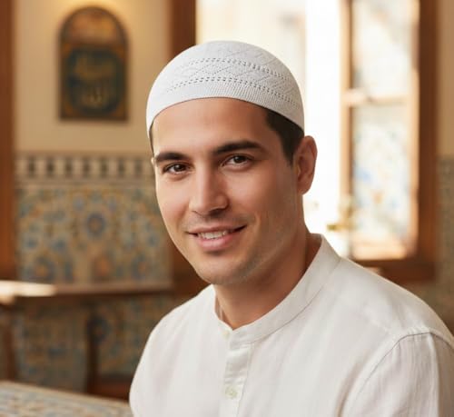 Kufi Hat for Men - White Prayer Cap, Comfortable Skullcap