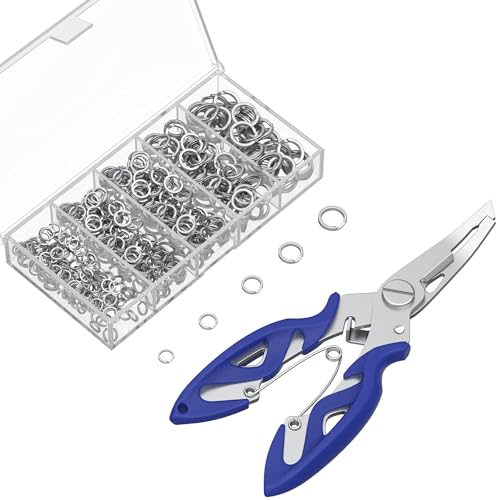 250 Pcs Split Rings and Pliers Kit for Fishing - Blue