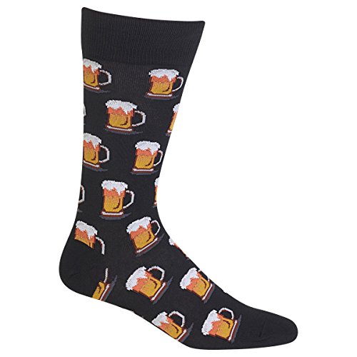 Hot Sox Men's Beer Crew Socks 6-12 Black - Fun Cocktail Drink Pattern