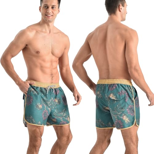 Quick Dry Swim Trunks for Men - Mesh Lining Beach Shorts - Medium Green