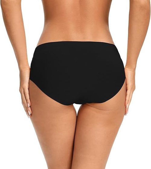 voenxe Seamless Underwear for Women Black,Hipster No Show Ladies Panties Line,Breathable Stretch Bikini,Invisible Workout Briefs,Comfortable Soft Undies,Gym Underpants,5 Pack