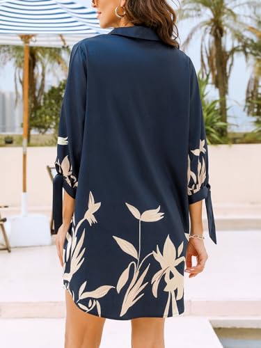 CUPSHE Women’s Mini Summer Dress Cover Up Blue Floral Large | Beach Dress Top