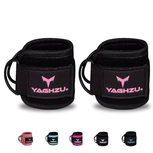 Adjustable Ankle Straps for Cable Machines - Black & Pink Pair