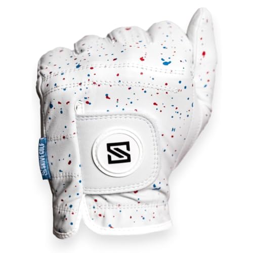 Premium Golf Glove - Left Handed Red & Blue Drip - Large