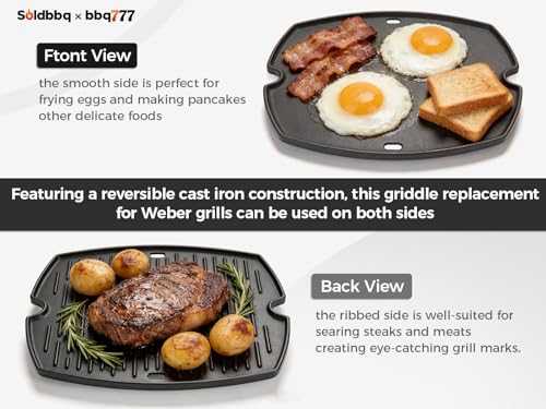 Cast Iron Weber Q Grill Griddle Plate 17x12 for Q100/120/1400 Series - 7582 Compatible