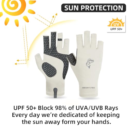Mount TEC Beige Medium UV Safety Fingerless Cycling & Fishing Gloves UPF 50+