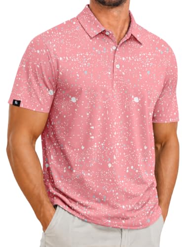 ZITY Men's Golf Polo Shirt - Short Sleeve, Moisture-Wicking, Splash Paint (Medium/B Splashed Paint)