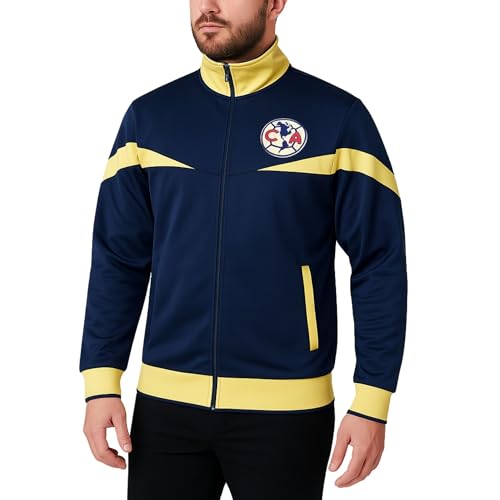 Club America Soccer Track Jacket - Unisex Adult - Navy Yellow Stripe, Large