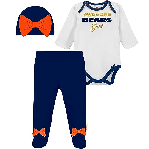 NFL Baby Girls 3-Pack Bodysuit Set - Chicago Bears, 6-9 Months