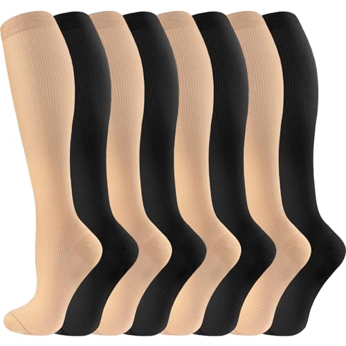 Cerpite 8 Pairs Compression Socks 20-30 mmHg for Men & Women - Large-XLarge Assorted (2-blackskin)