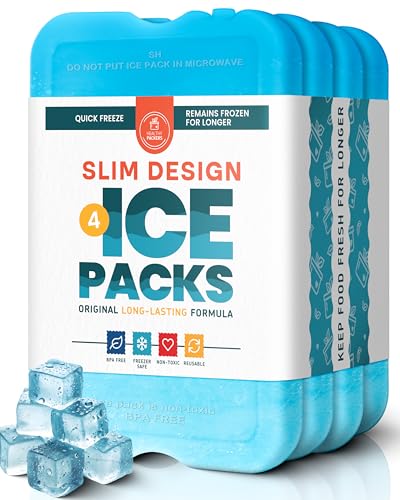 Reusable Ice Packs for Coolers - 4 Pack Blue - Long Lasting & Slim