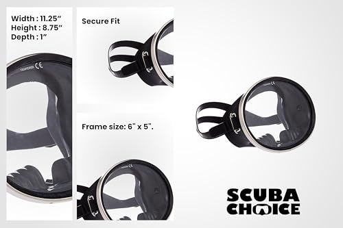 Scuba Choice Black Oval Snorkel Mask with Tempered Glass—Adult Swim Goggle, Spearfishing & Freediving