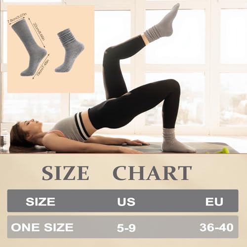 Slouchy Pilates Socks with Grips - 4 Pairs - White, Black, Gray, Off White