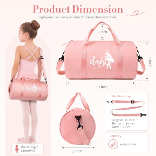 KUIRAN Pink Small Dance Bag 8L Duffle Tote with Shoulder Strap for Ballet, Gym, Travel