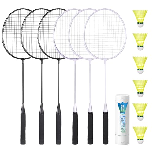 Lightweight Badminton Racket Set - 6 Rackets & 12 Birdies - 2 Colors