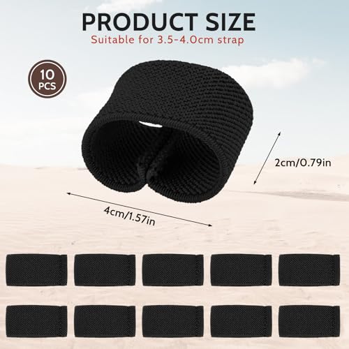 10 Pack Elastic Belt Keeper Straps - Black Nylon Canvas Loops