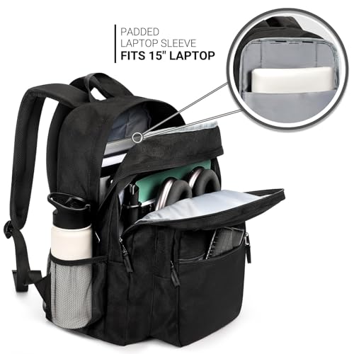 26L Black Water-Resistant Backpack for School & Travel