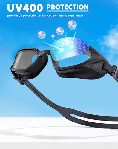 Vegemono Anti-Fog UV Swim Goggles for Men Women Youth - Black/Clear Smoke