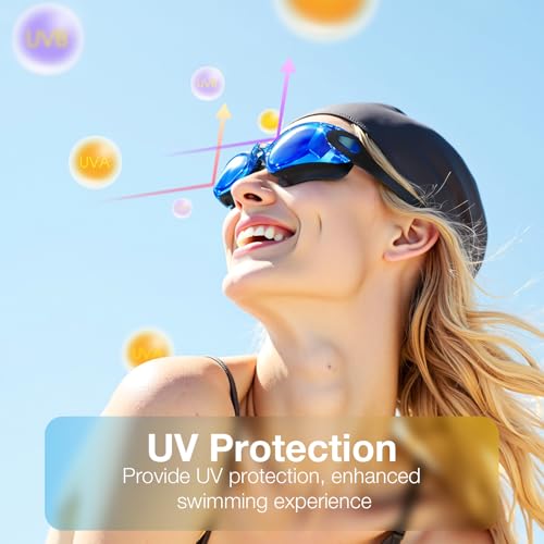 Swim Goggles 2 Pack - Dark Blue Clear Lens + Silver Mirror Lens, Anti-Fog, UV Protection