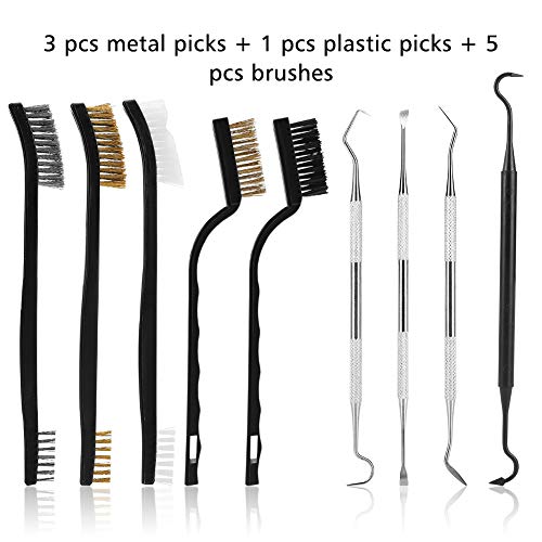 Gun Cleaning Tools Kit - 9-Piece Set with Brushes & Picks - Set B
