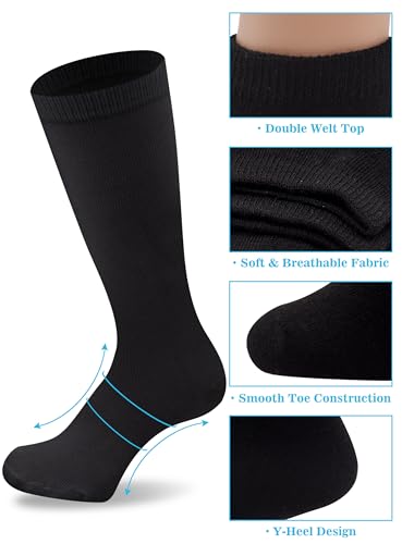 Duufin 8-Pair Youth Knee-High Socks – Soccer, Baseball & Football Team Color Combo (8-10 Years, Black/White/Red/Navy)
