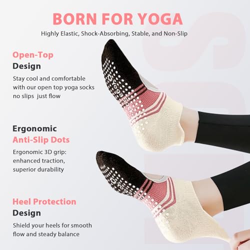 Non-Slip Pilates Grip Socks for Women - Yoga Barre Cotton - Pink