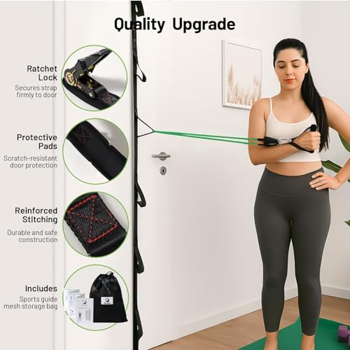 Slim Panda Door Anchor Strap for Resistance Bands - Includes Mesh Bag, No Drill, Multi-Point D-Rings, Variation: Strap Only Ratchet Mesh Bag