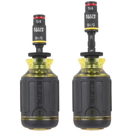 Klein Tools 32308F Impact Driver Set, 10-in-1 Stubby Screwdriver Driver Set, Hex Flip Socket, 7 Bits, 1/4-Inch Bit Holding Feature, 10-Piece