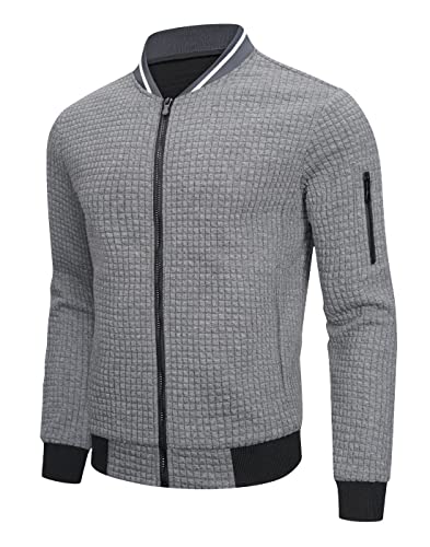 SAVKOOV Mens Lightweight Bomber Jacket - Gray, Large