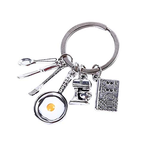 Chef Baking Keychain with Miniature Kitchen Utensils and Cookbook Pendant