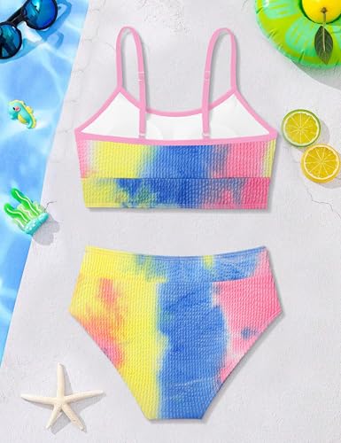 Girls High Waist Two-Piece Bikini Set - Adjustable Scoop Neck