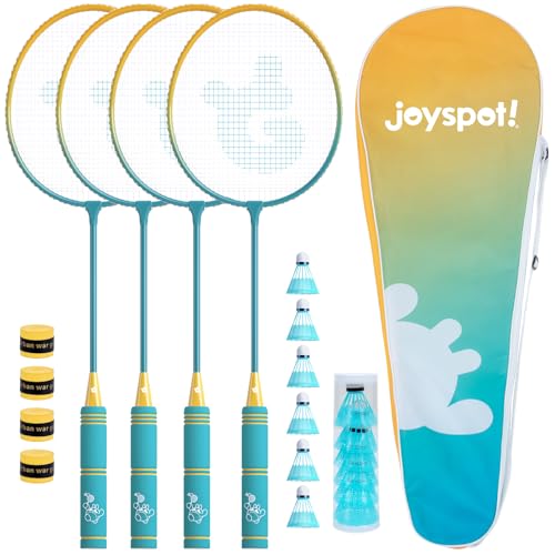 Badminton Racket Set - 4 Lightweight Rackets, 6 Shuttlecocks, Carrying Bag - Cyan