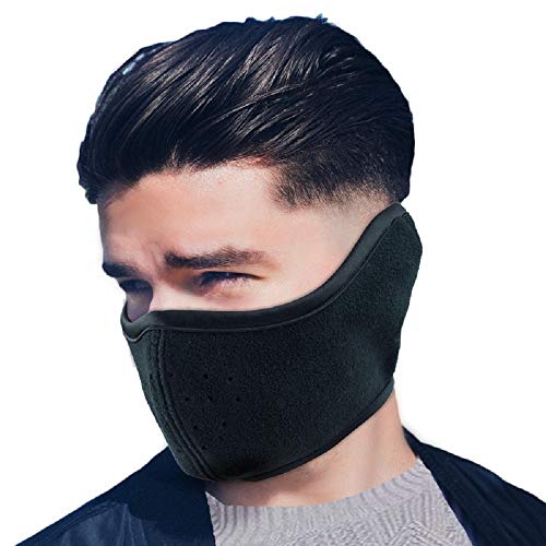 Thermal Fleece Half Balaclava Face Mask - Windproof Ear Warmer - Black