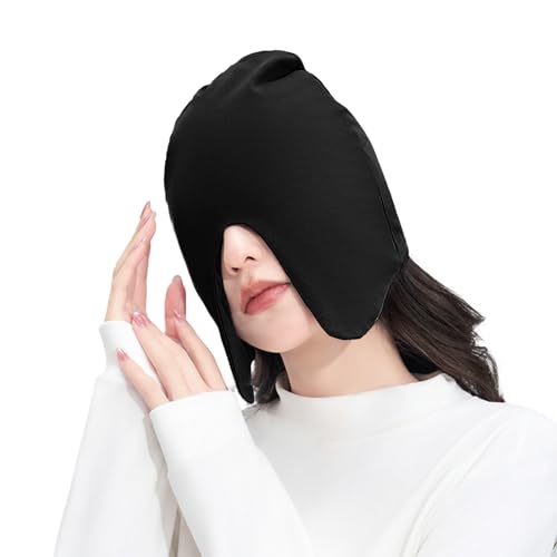 Beisto Sleeping Cap with Eye Mask - Black, Windproof Warm Nightwear for Elderly, Postpartum & Migraine Sleep