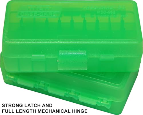 50-Round Pistol Ammo Box - Fits 9mm, 380 ACP, 9mm Makarov - Clear Green