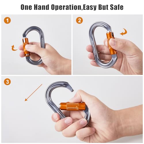 2pcs Heavy Duty Carabiner Clips 27KN Auto Locking Climbing Hooks, Industrial Strength Aluminum